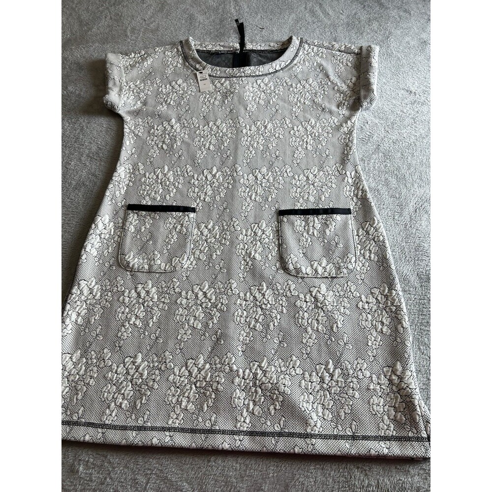 NWOT  T By Talbots Dress Med Gray Floral Jacquard Shift Pockets SHIFT JACKIE O